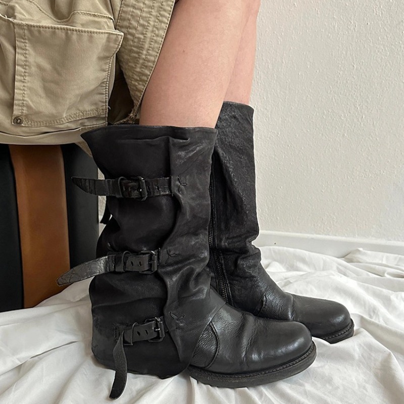 Vintage Zipper - Botas vaqueras occidentales negras de media