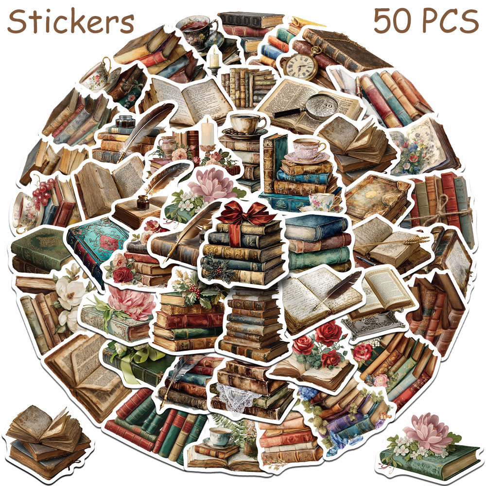 50 pegatinas vintage para libr - Vintage Collectible Books reseña y precio