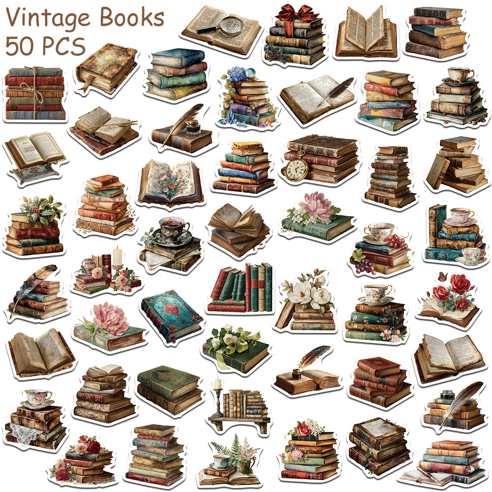 50 pegatinas vintage para libr - Vintage Collectible Books reseña y precio